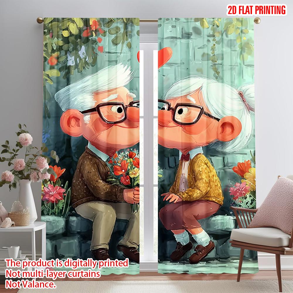 2pcs,2D plane printing Curtain Popular Grandparents embrace party Versatile Fabric (without rod) Festive Ldeal for Bedroom, 60×150cm