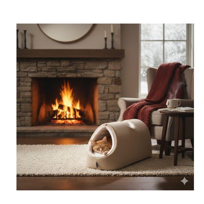 Couchage en Tunnel pour chat beige 25x75x25cm