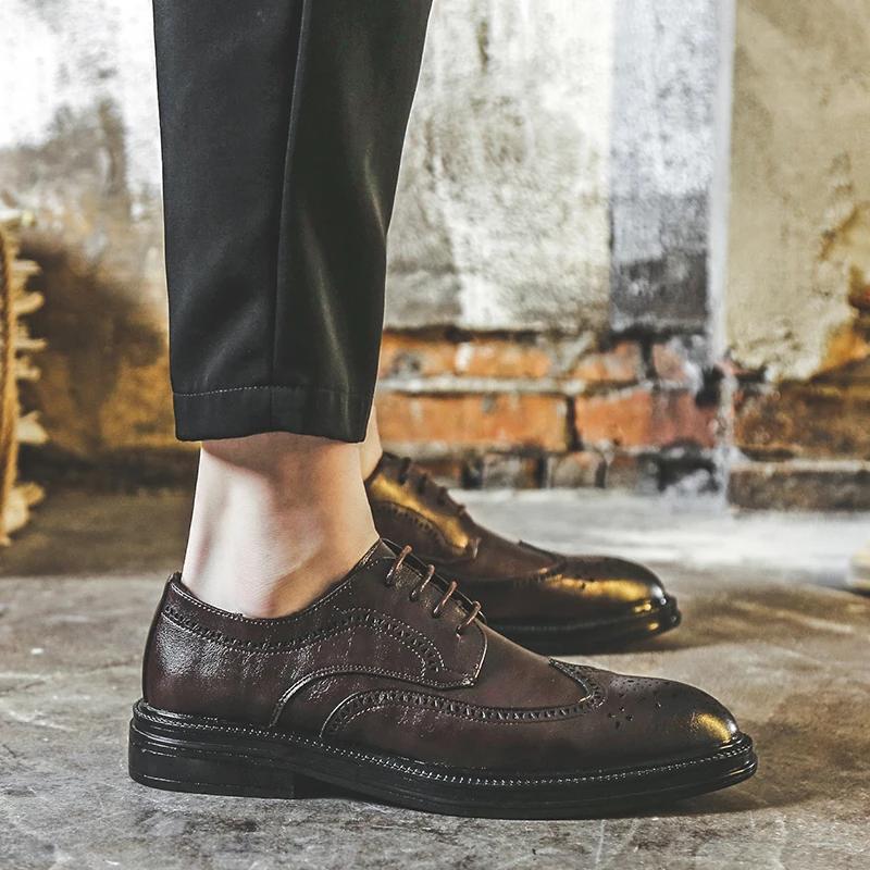 

Модные мужские повседневные кожаные туфли, мокасины ручной работы, мужские кожаные туфли на шнуровке, деловые туфли Оксфорды, свадебные туфли жениха 38-44 38 коричневый