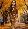 Long Sleeve Waist Tight Office Slim Fit Hexagonal Snowflake Printing Elegant Bodycon Dress