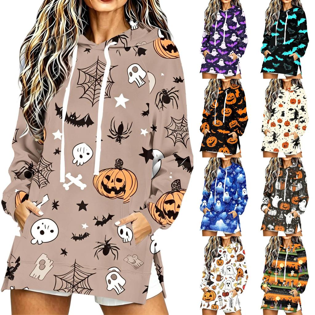Women's Casual Long Sleeve Halloween Print Hoodie Pullover Top