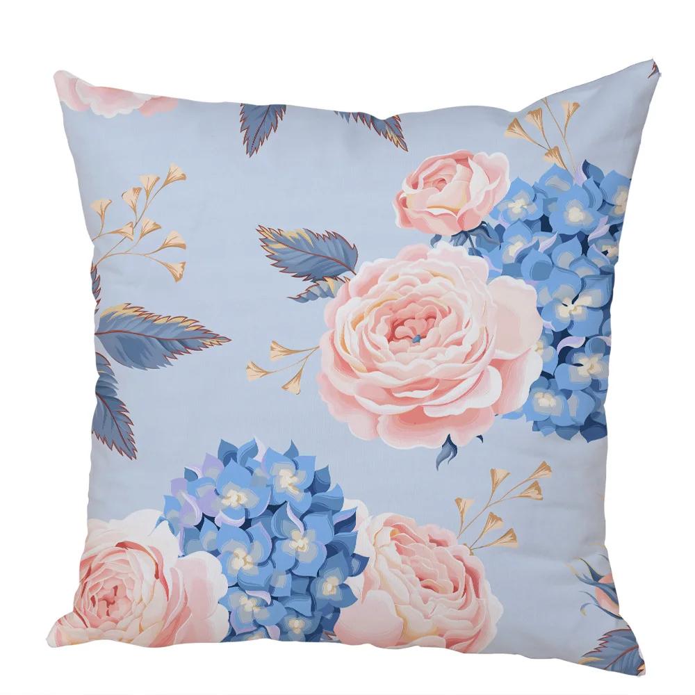 Nordic Style Rose Flower and Birds Pillow Case Cushion Cover for Car Peach Skin Decor Flower Plant Animal Throw Pillowcase