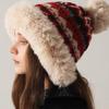 Winter fluffy plush ear protectors big head circumference knitted wool hat women
