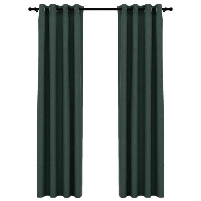 VidaXL Rideaux occultants Aspect lin avec œillets 2 pcs Vert 140x225cm