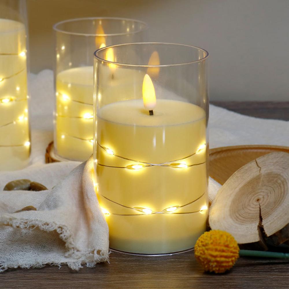 3 sztuki bezpłomieniowych świec LED z pilotem zdalnego sterowania, migoczące świece filarowe, świąteczne dekoracje na Halloween, lampa herbaciana