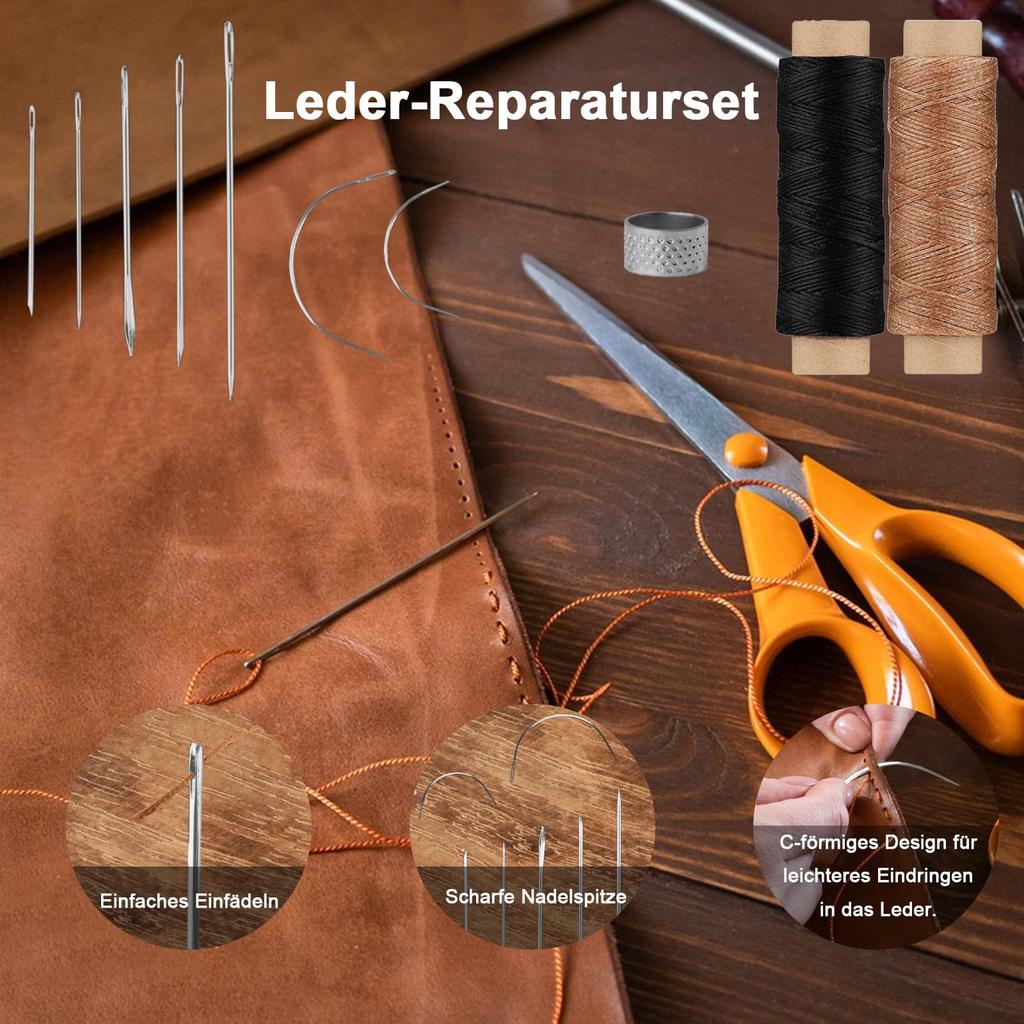 2 Rolls Waxed Leather Thread - w/ 7 Saddle Needles for Sewing & Bookbinding