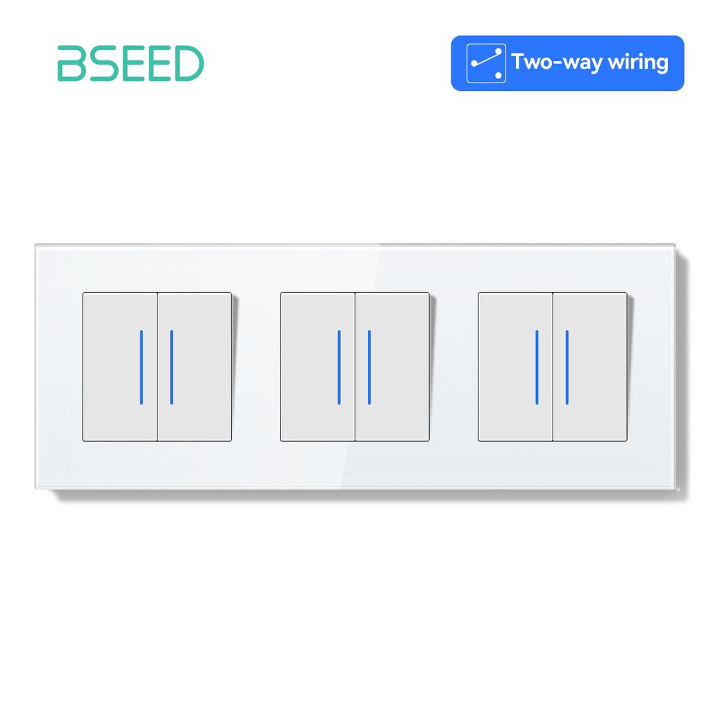 BSEED 1/2Gang Mechanical Light Switches 2way Pass Through Switch With EU Socket USB Type-c LED Indicator Glass Frames E Series