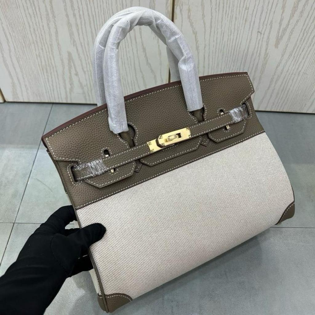 Erste Schicht aus Rindsleder mit Litschi-Muster mit Leinwand-Platin-Tasche 25-30CM (H02 Stoff BK)