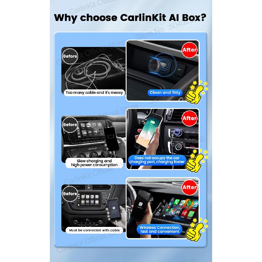 Mini Ultra 3 CarlinKit Wireless Android Auto & CarPlay Adapter 2.4Ghz&5Ghz WiFi BLE Auto Connect OTA Upgrade Mini Smart Car Box