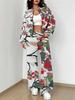 Small Fresh Flowers Autumn and Winter New European and American Women's Clothing Fruit Printing Set Women