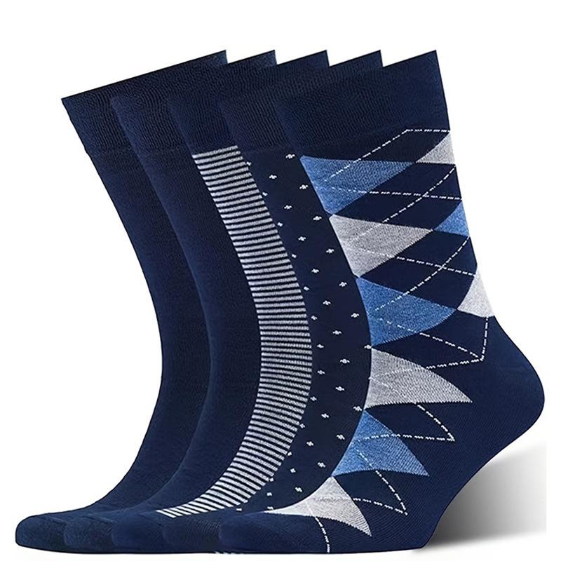 5 Pairs Men Women Argyle Patterned Long Socks Cotton Business Classic Soft Breathable Mid Calf Hosiery Autumn Winter Warm Socks