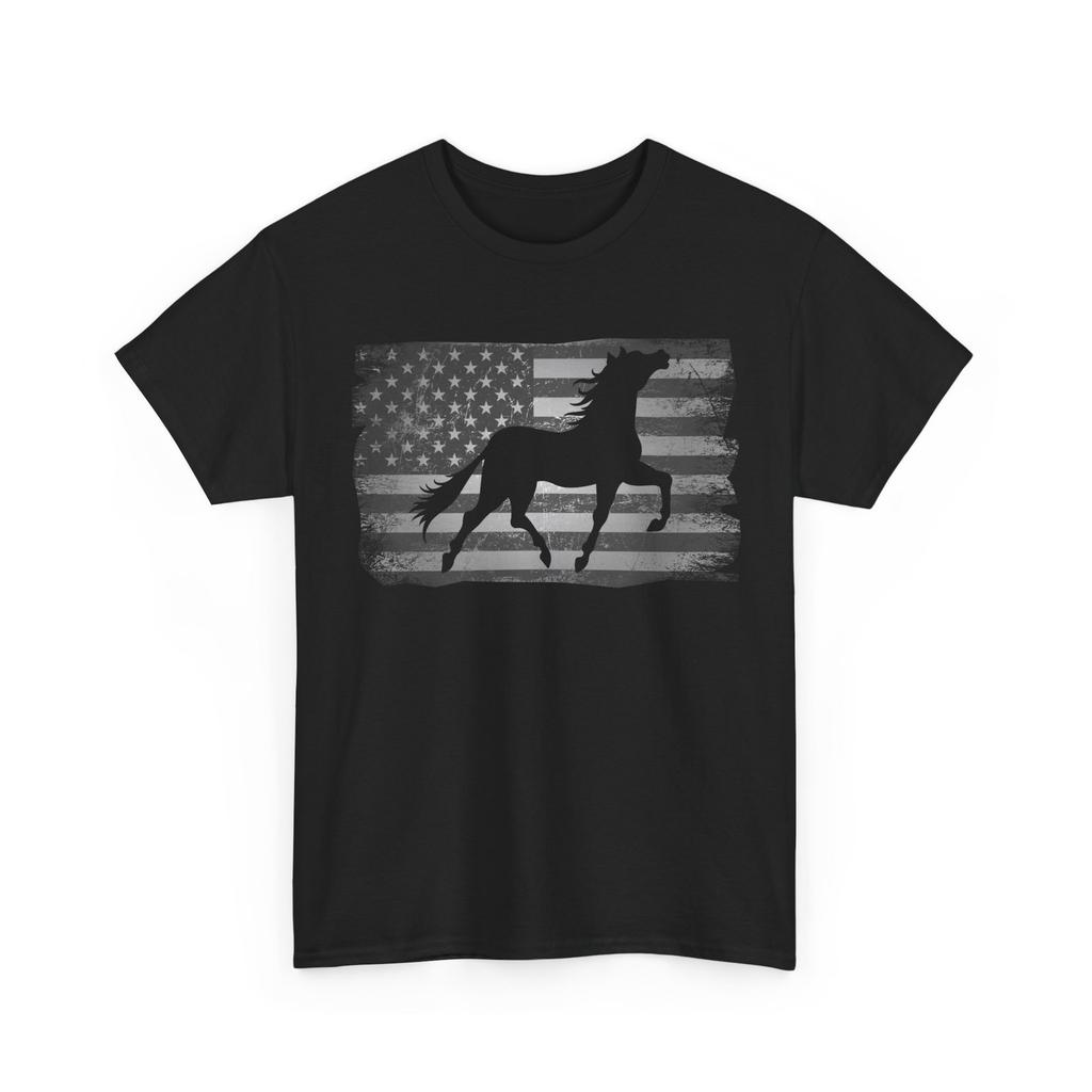 Horse American Flag T-Shirt, Horseback Riding Lovers Horse Owner Shirt