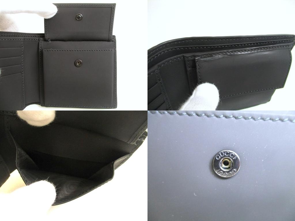 Authentisches GUCCI GG Schwarzer Gummi-Effekt Bifold Geldbörse Kompakte Geldbörse #a843 Aufgearbeitet