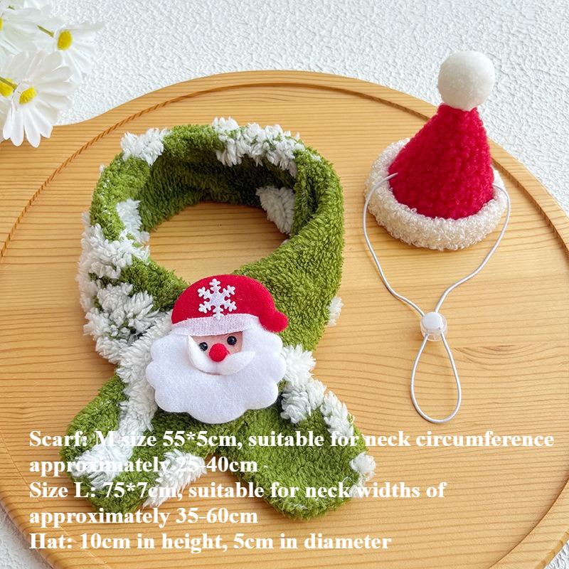 Warm Pet Scarf Santa's Hat Set Cat Christmas Cat Collar Red Pet Christmas Scarf Green Dog Drool Towel Adjustable Cap Dog Set