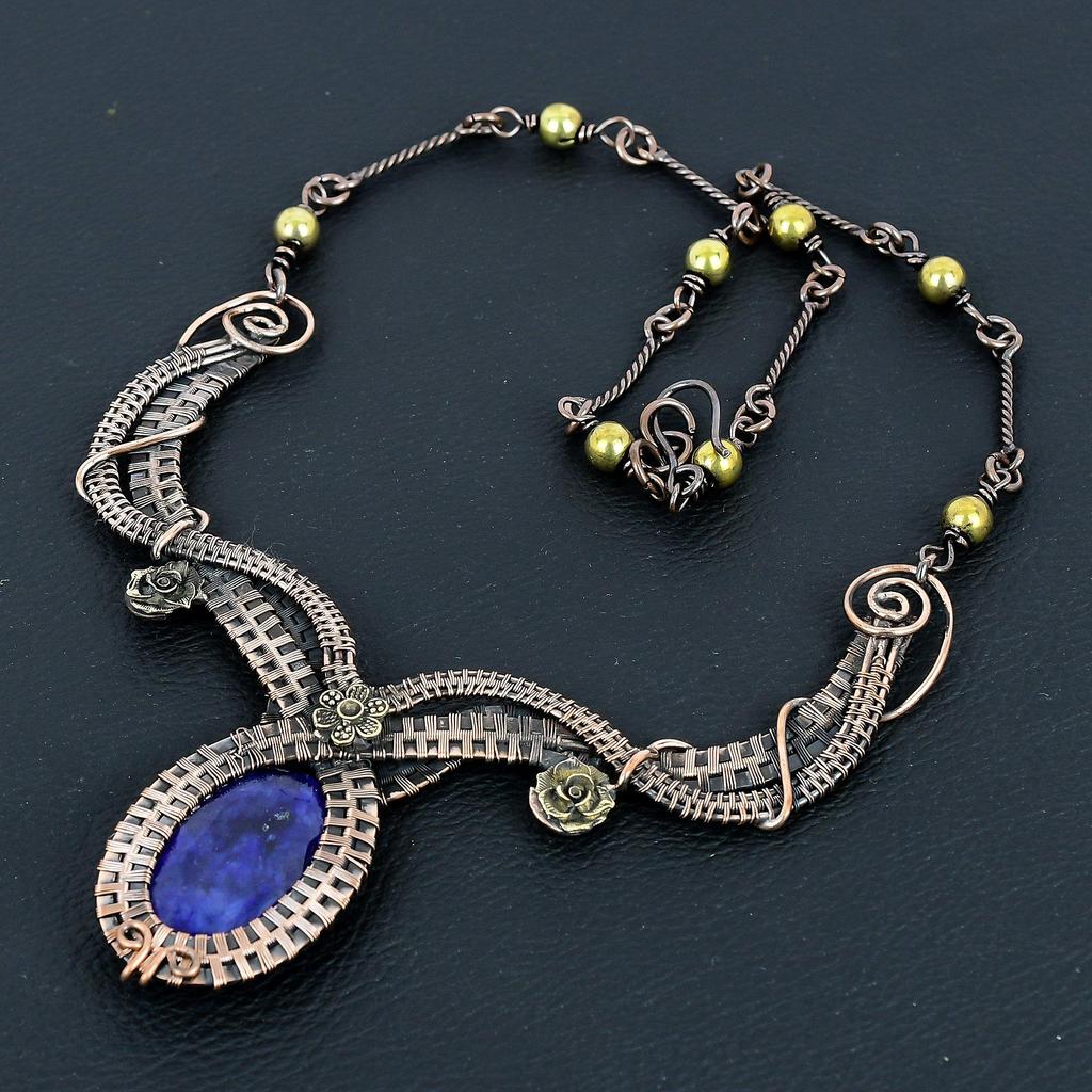 Blue Sapphire Necklace, Handmade Gemstone Necklace, 925 Solid Sterling Silver Necklace Antique Jewelry, For Engagement Gift