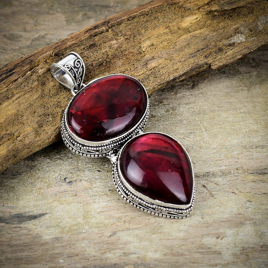 Red Labradorite Gemstone Handmade 925 Sterling Silver Jewelry Pendant 2.80" M-171