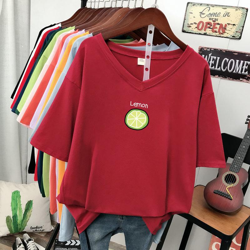 Kurzärmeliges T-Shirt, Locker sitzend, Schlankmachendes bedrucktes V-Ausschnitt-Top für Damen