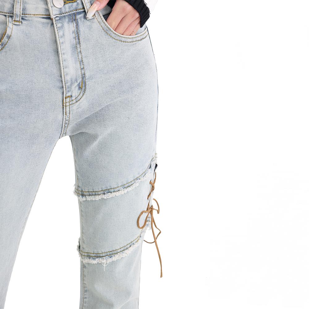 Lace Up Flare Jeans Women Summer Black Vintage High Waist Slim Skinny Pants Denim Trouser Streetwear Korean Fashion Y2K