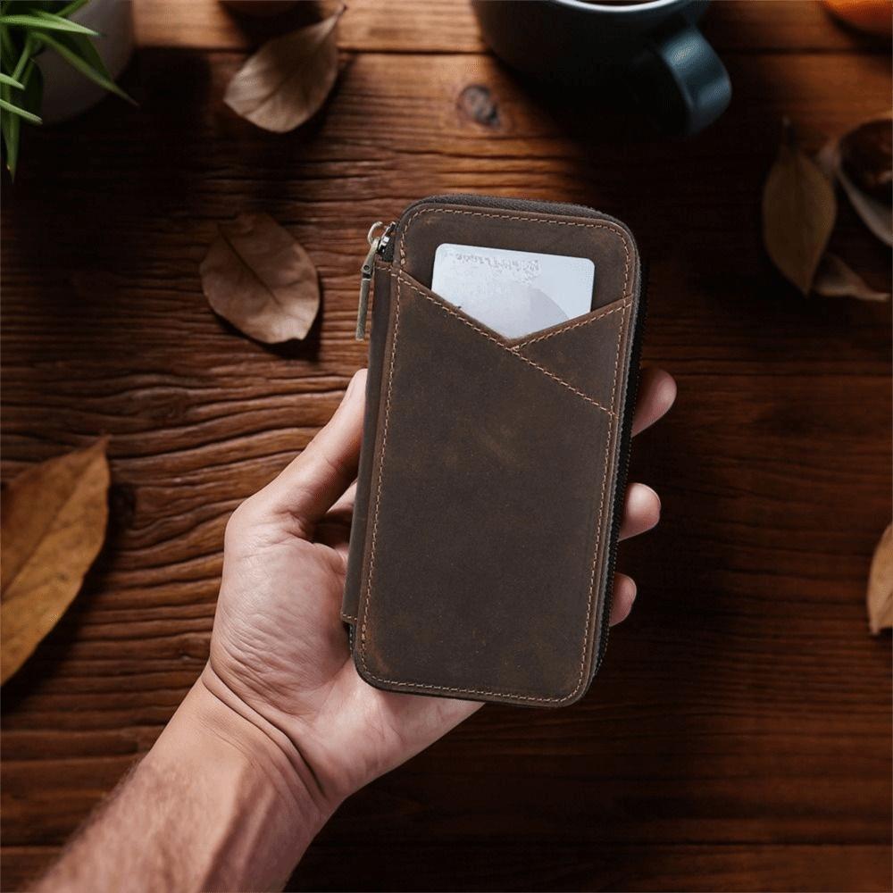 Vintage Style Genuine Leather Pencil Case 4 Slots Design Pen Case Pencil Bag Office Supplies