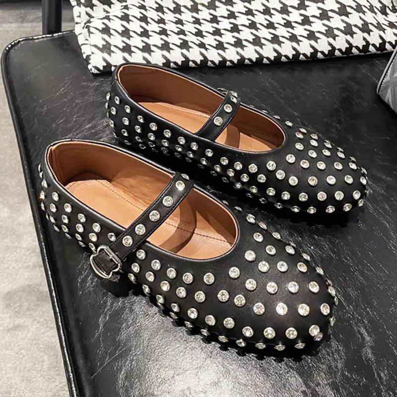 Rhinestone shallow mouth, flat bottom one-word buckle belt Rhinestone mesh hollowed sandals women's summer, new