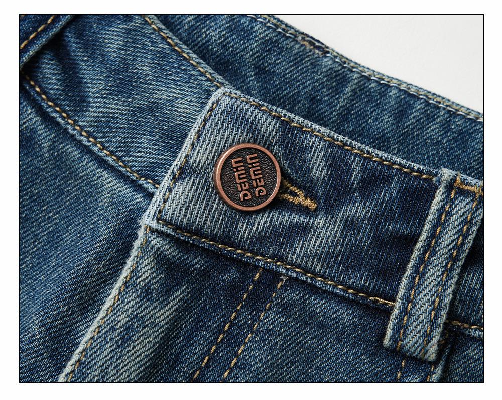 Jeansi Retro Albastru Damă cu Talie Înaltă și Picior Larg - Brodați, Croială Largă, Primăvară/Toamnă 2025