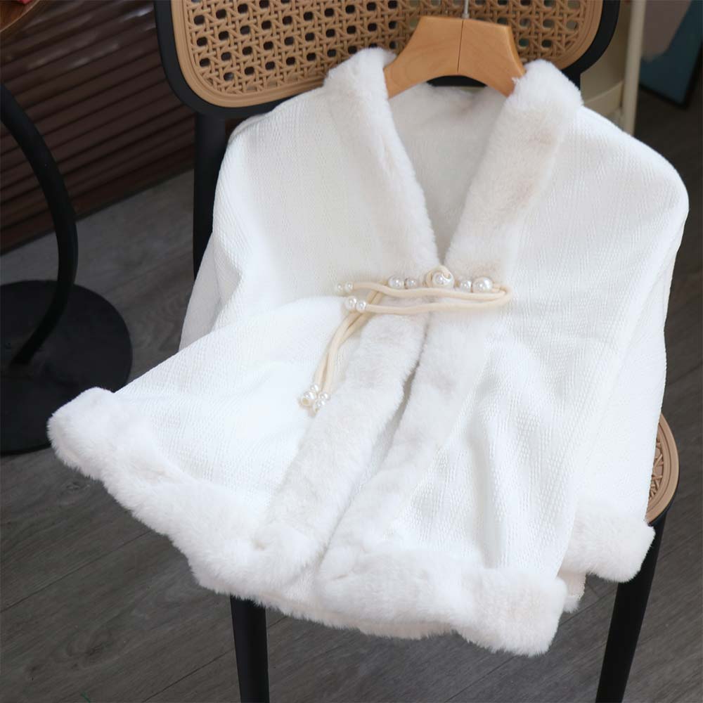 Elegant Plush Chinese Style Cloak Thicken Winter Warm Cape Plush Evening Capes Cheongsam Lolita