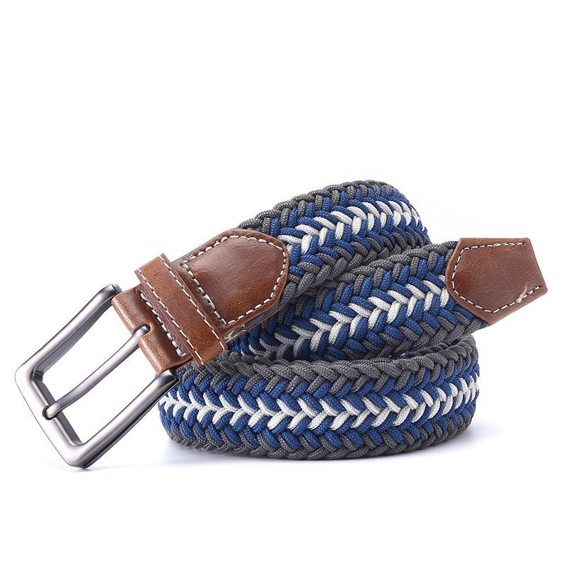Men'S Belt Fish Bone Pattern Elastic Braided Belt Canvas Belt Personalized Pin Buckle Belt Tide