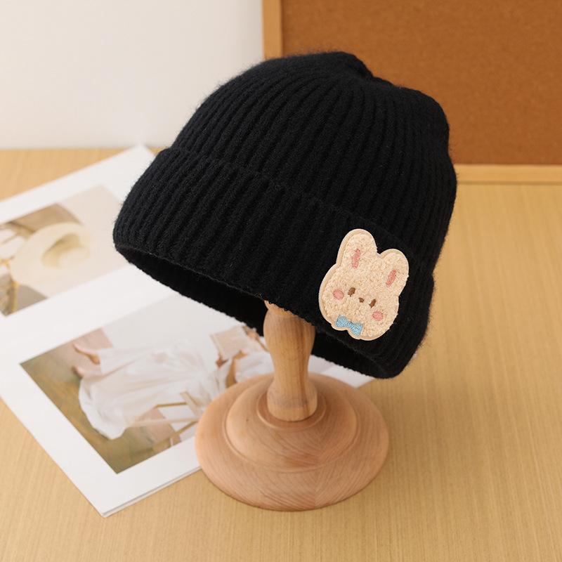 Korean Style Autumn and Winter Label Rabbit Woolen Hat for Women with Velvet and Thickening To Keep Warm Fashionable Knitted Hat Cold Hat