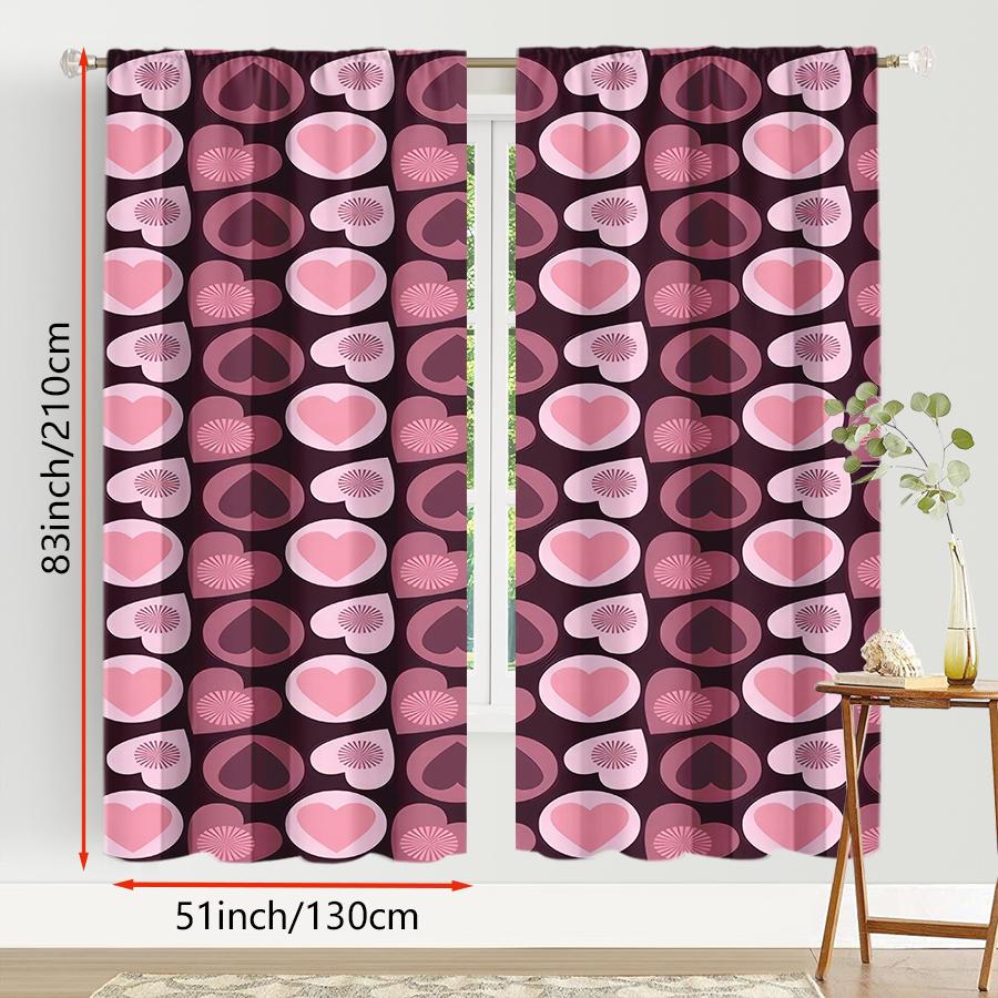 2PCS Deep Purple Pink Heart Curtains   Sweet and Cool Style   Bedroom and Living Room   Decorative Curtains with Drawbar Pockets