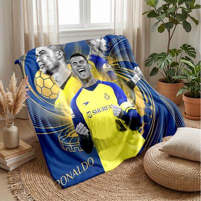 Cristiano Ronaldo Printed Flannel Blanket Skin Friendly Warm Decorative Throw for Indoor Couch Bed Daily Use