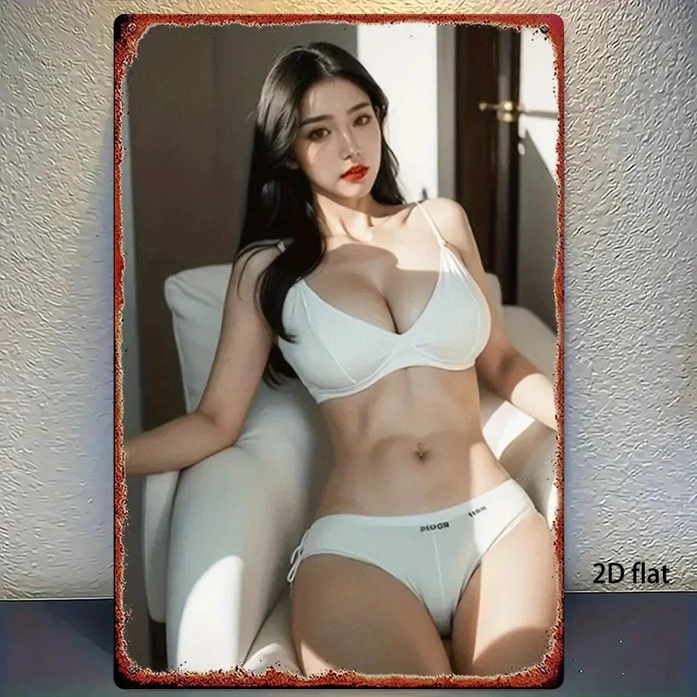 Vintage Metal Tin Sign Wall Decor for Home Bar Cafe Garage Sexy Women Lingerie Retro 8x12 Inch 2D Classic Decor Easy Hang