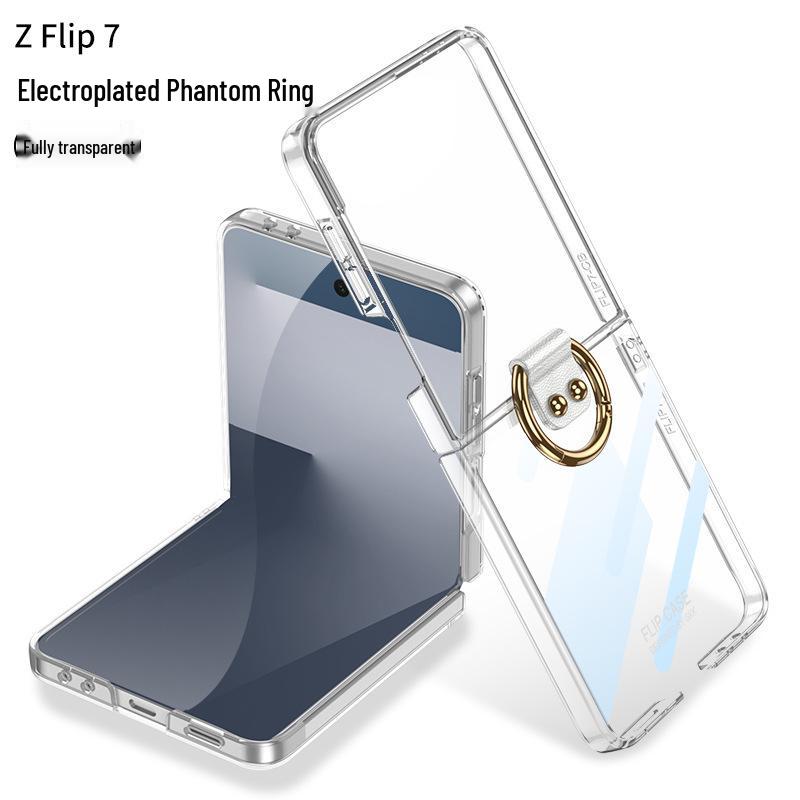 Samsung Z Flip7 Transparent Electroplated Ring Case - Fresh Style Protective PC Cover