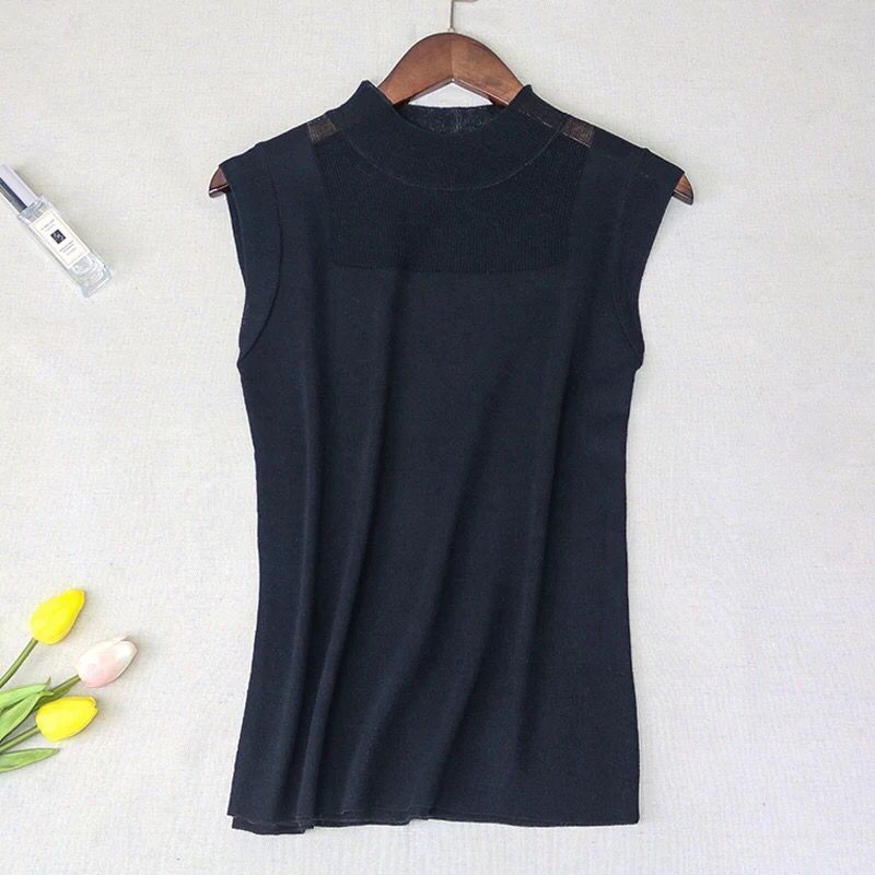 Ice Silk Sexy Camisole Tank Top Women's Spring-Summer Outerwear Cropped Turtleneck Knitted Base Layer Inner Wear Sleeveless Top