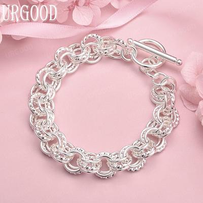 925 Sterling Silver Hollow Round Chain Bracelet Wedding Fashion Jewelry