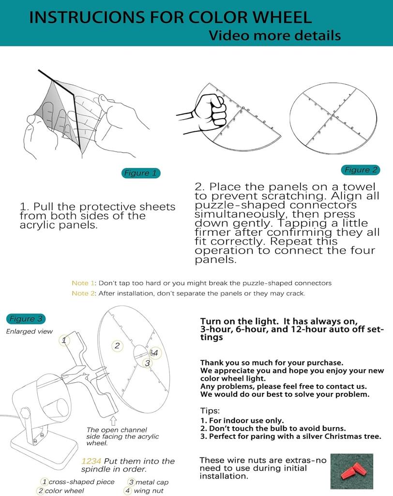 Christmas Tree Color Wheel E27 LED Light with Timer, Quiet Motor, Silver Tinsel Decor, Retro Holiday Gift