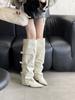 2025 new European and American style belt buckle wide tube thin slope heel pointed boots