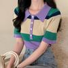 Wind Student Super Hot Color Polokragen Strickpullover Plus Size Damen Sommer Kurzarm T-Shirt