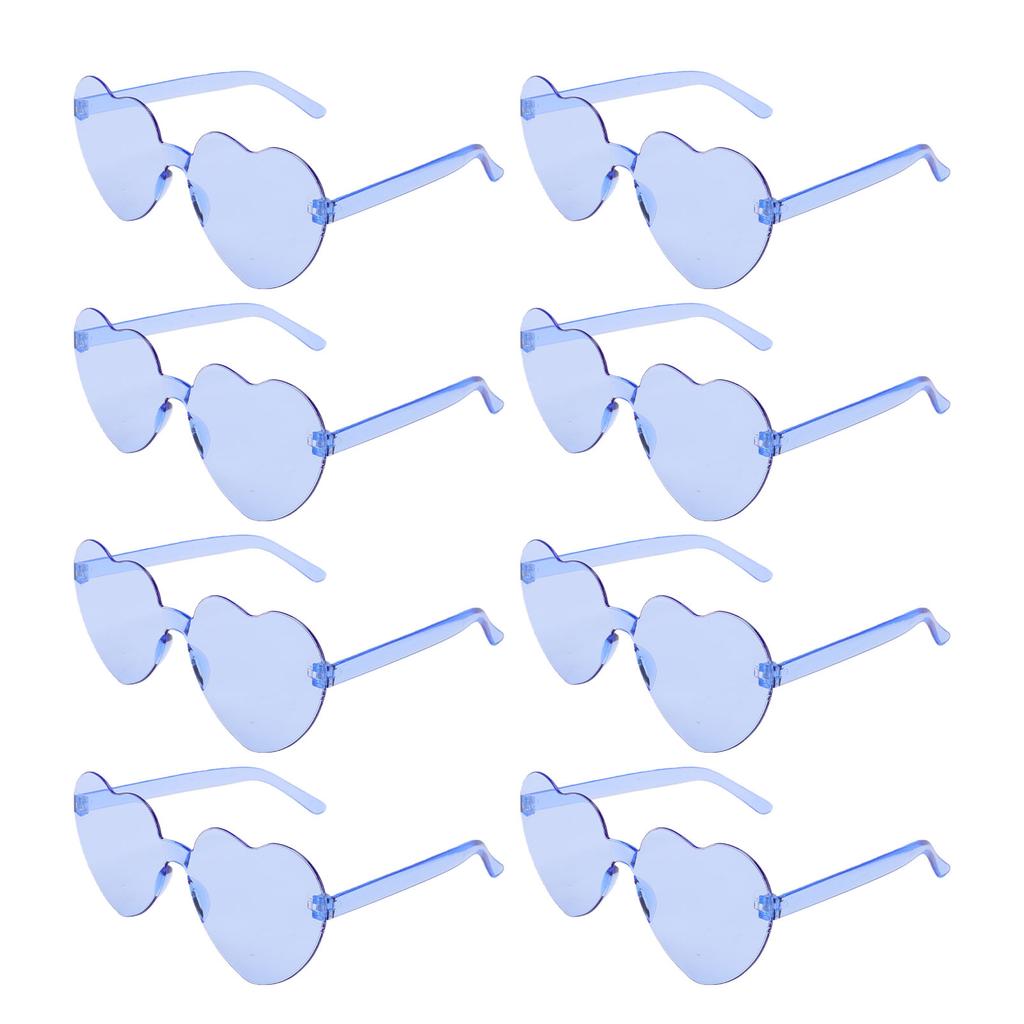 8 Pairs Heart Sunglasses PC Lens Novelty Frameless Heart Shaped Glasses for Women Beach Party Blue