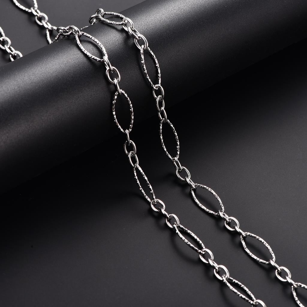 6.5/7/8mm Chic Glitter Stainless Steel Link Cut Oval Figaro Chain Necklace for Women Men Geometric Rhombus Choker Metal Jewelry