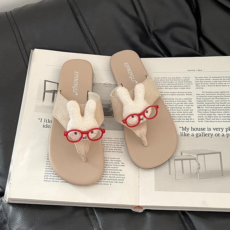 Round head thick bottom herringbone cool slippers women's summer retro cartoon cute doll casual comfortable flat bottom cool slippers
