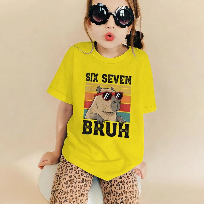 Six Seven Bruh 67 Meme Graphic T Shirts Girl Boy Soft Cotton Funny Capybara T-Shirt Capybara Lover 6 7 Memes Kids T-shirts