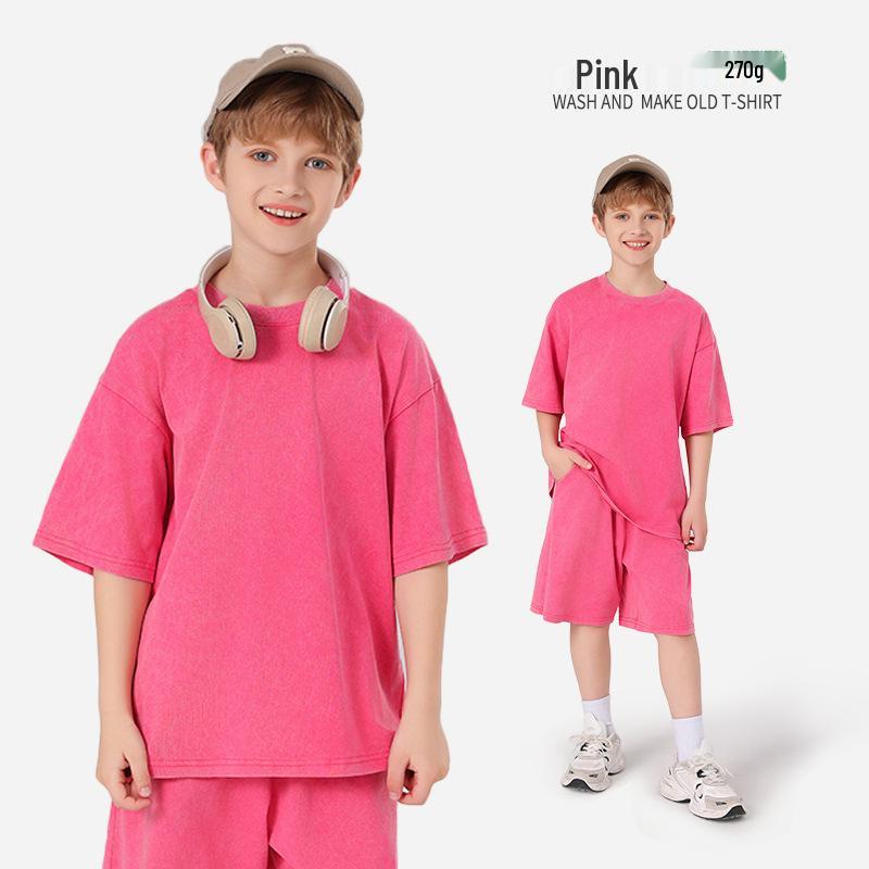 Pure Cotton Retro Short Sleeve Round Neck Loose T-Shirt for Children & Toddlers - Trendy Spring/Summer Kids' Clothing