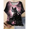 Moda Donna Girocollo Manica Corta Stampa Colore 3D Casual T-shirt Casual a Manica Corta Girocollo