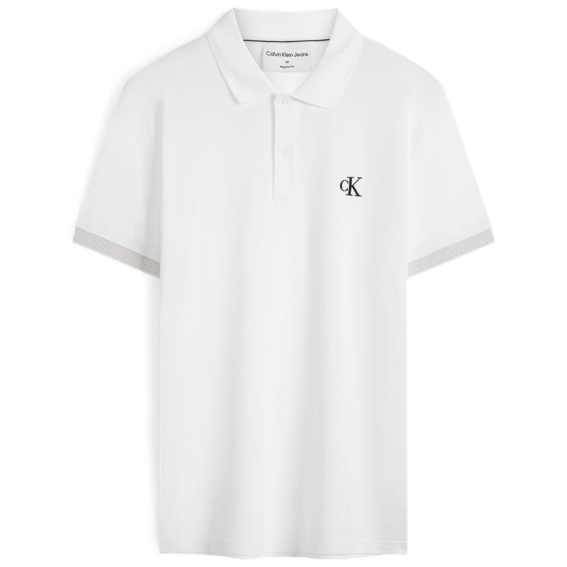 

Calvin Klein Minimalist Ribbed Letter Cuff Business Casual Short Sleeve Polo Shirt Men Polo Shirts White J323768YAF L