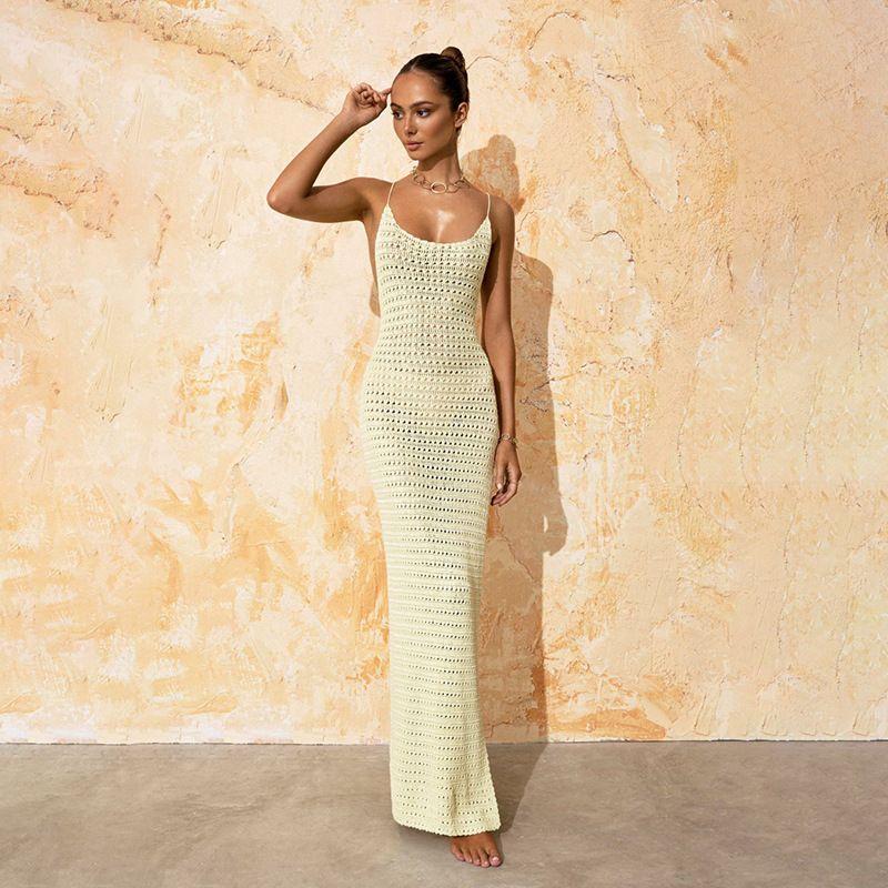 

Мода 2024 Лето Новое Пляжное Платье Женское Однотонное Сексуальное Вязаное Пляжное Бикини Купальник Блузка Солнцезащитная Одежда Pale yellow S