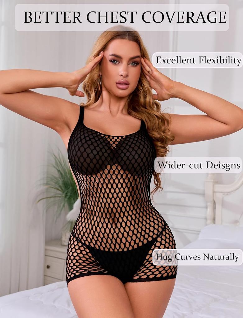 Womens Fishnet Bodysuit Shorts Style Sexy Mesh Teddy Lingerie One Piece Nightwear