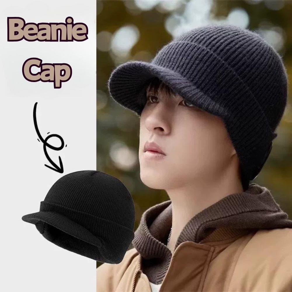 Effen Kleur Petten met Korte Rand Legerstijl Gebreide Petten Petten Herfst Winter Veelzijdige Warme Petten Mode Breien Heren Petten
