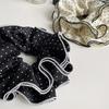 Classic Black & White Polka Dot Ruched Scrunchie - Retro French Head Tie