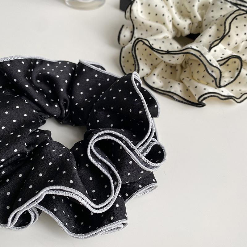 Classic Black & White Polka Dot Ruched Scrunchie - Retro French Head Tie