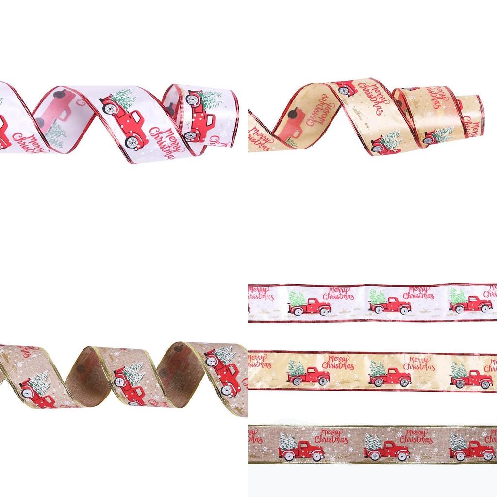 10 Charming Meter Christmas Car And Tree Decor Sparkly Gold Printed Ribbon Fabric